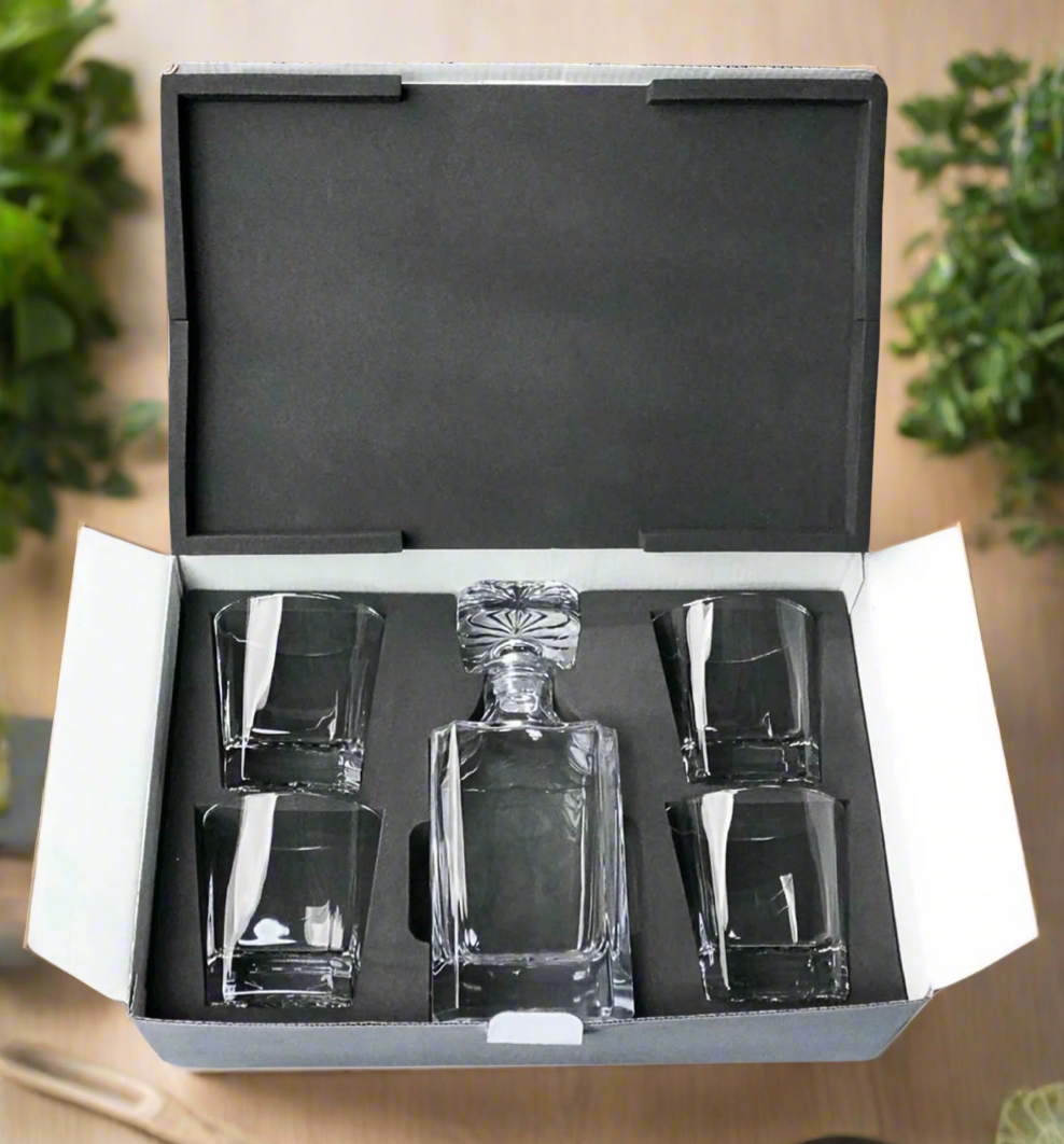 4 Glass Decanter Set in Foam Filled Gift Box
