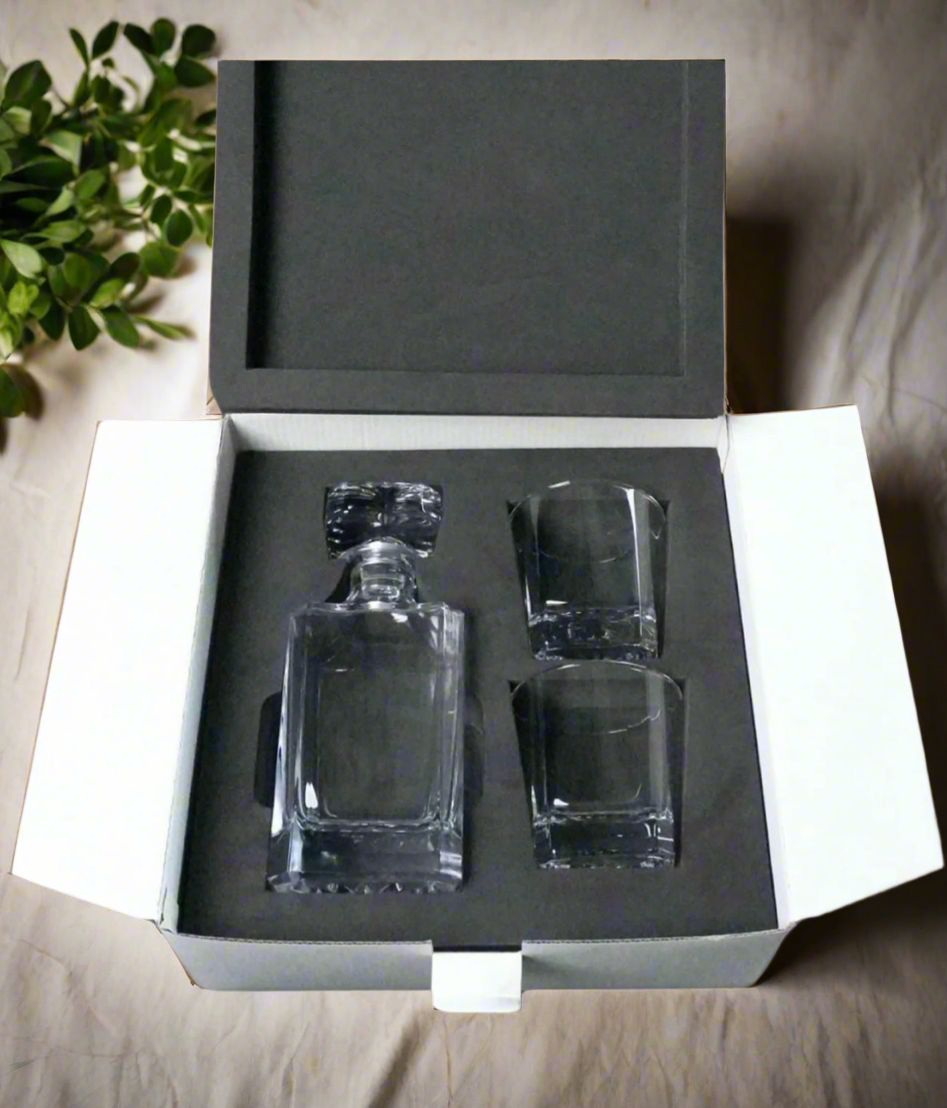 2 Glass Decanter Set in Foam Filled Gift Box