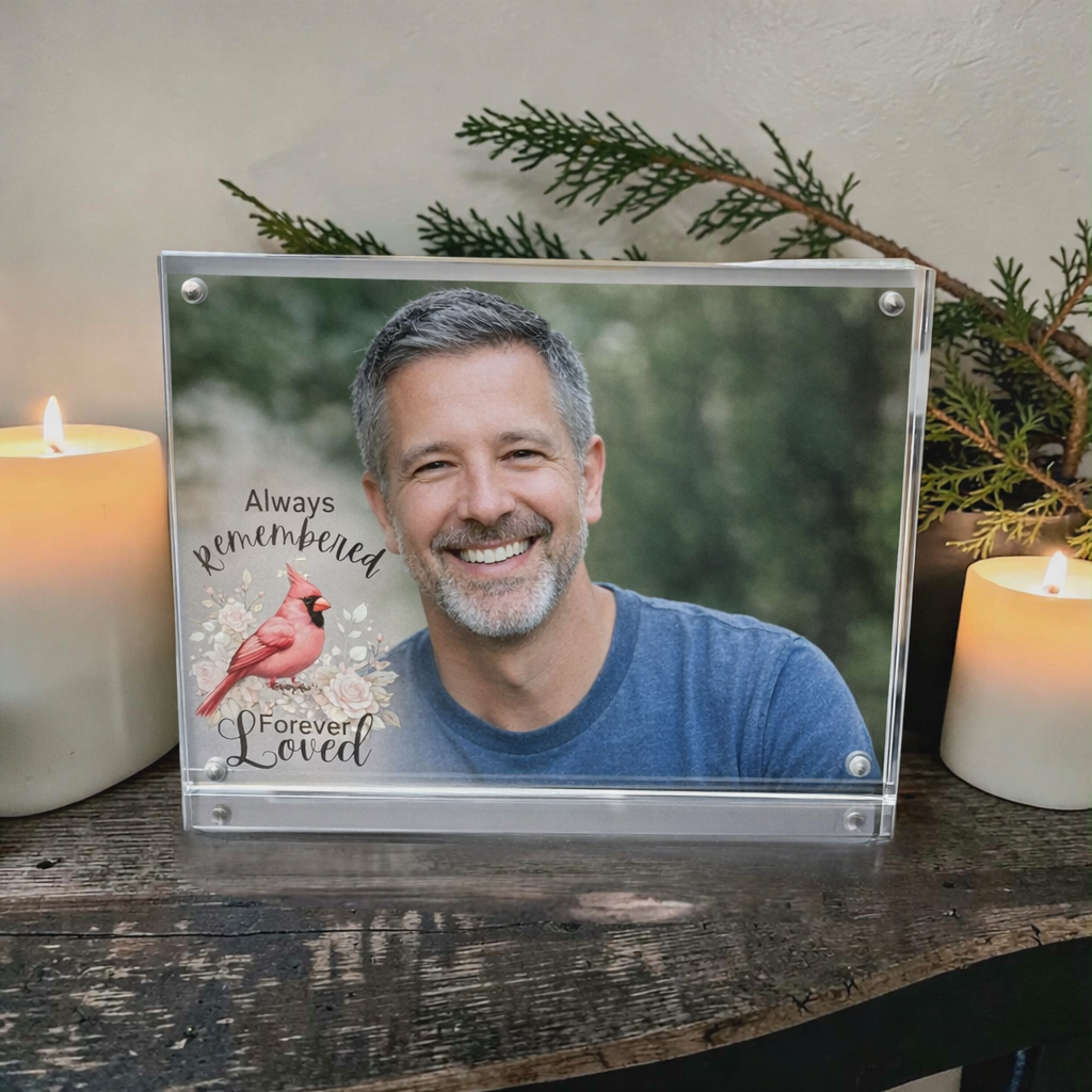 Acrylic 5x7 Photo Frame with Forever Loved Cardinal Design