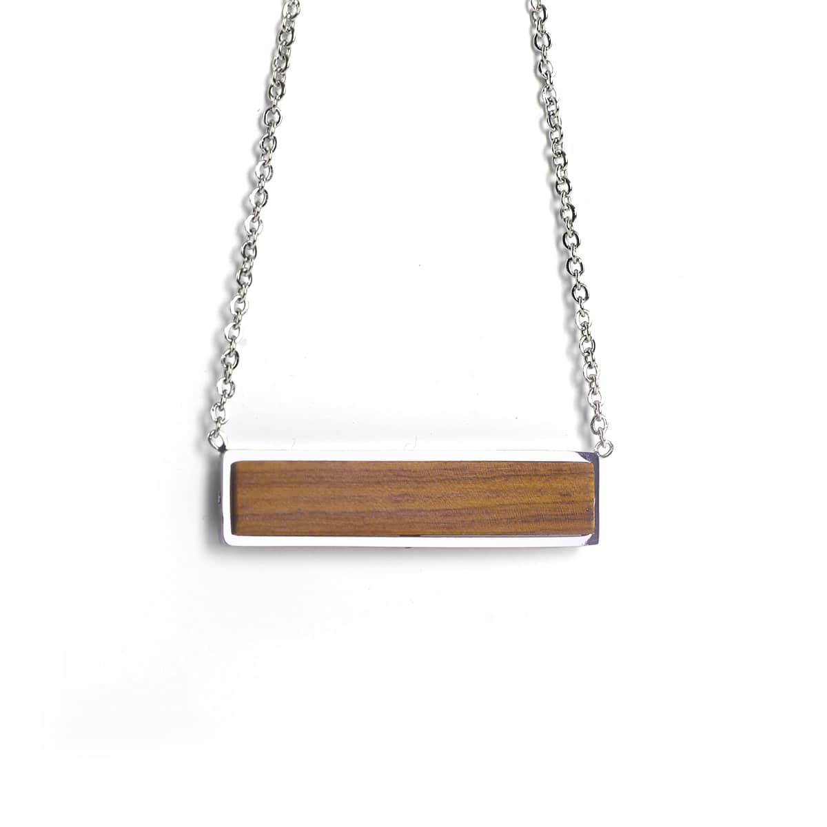 Necklace with an Ironwood  bar pendant on a white background