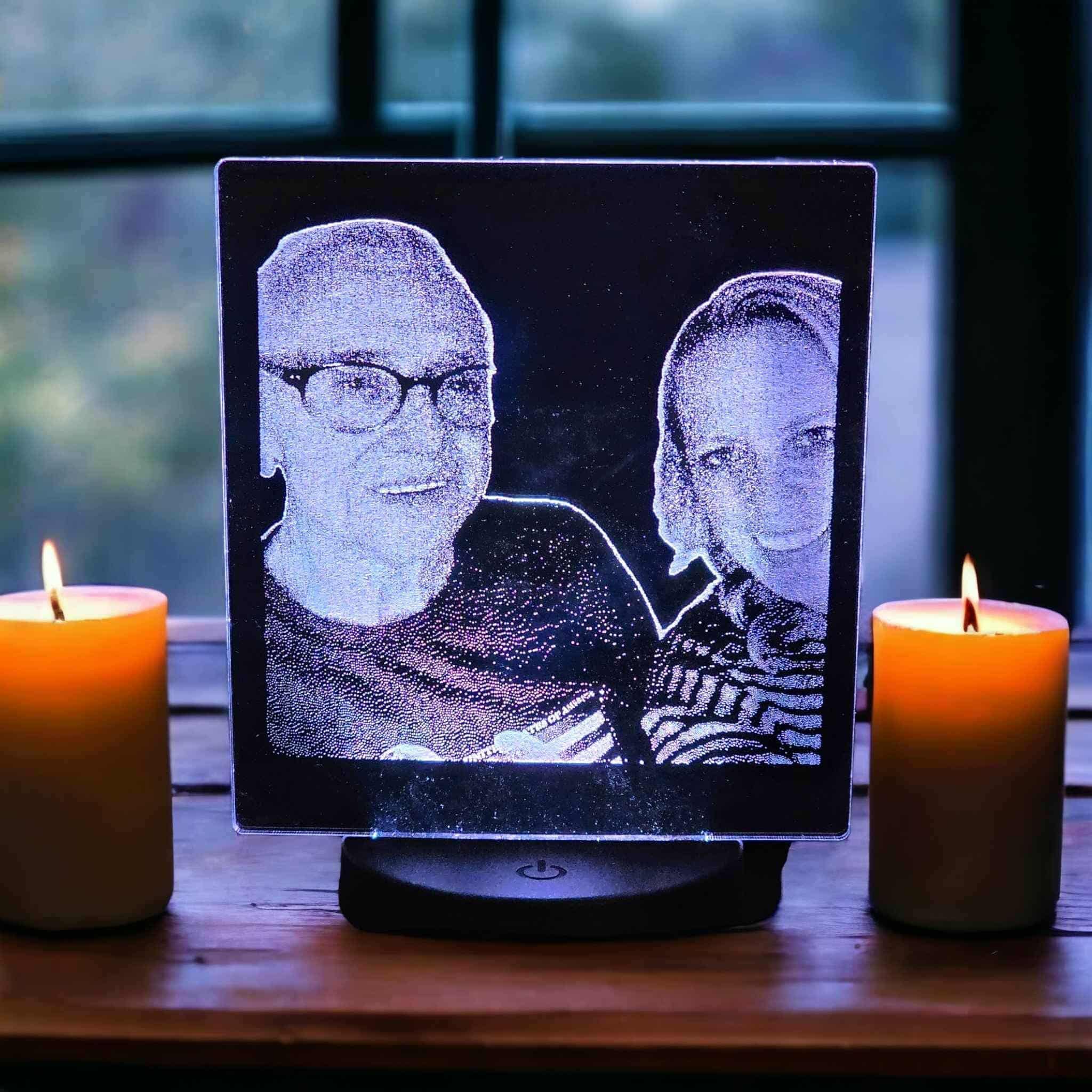 Father & daughter engraved on a lighted acrylic base
