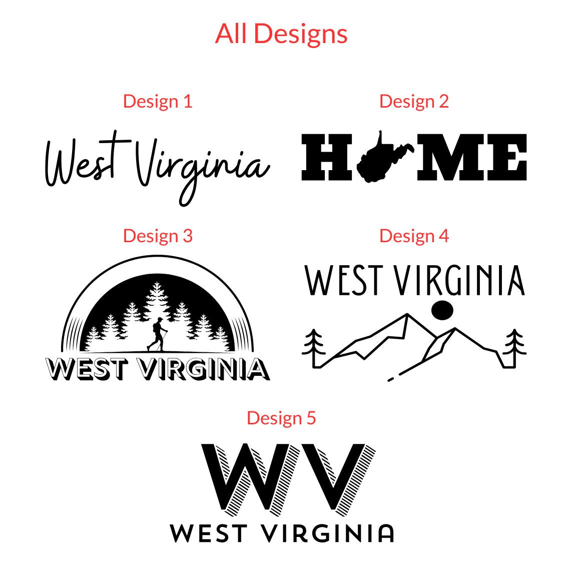 5 different West Virginia designs to choose from for the wood & leather keychains